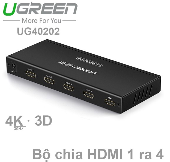 Bộ chia cổng HDMI 1 ra 4 Hỗ trợ full HD, 4K*2K@30Hz Chính hãng Ugreen 40202 Cao cấp